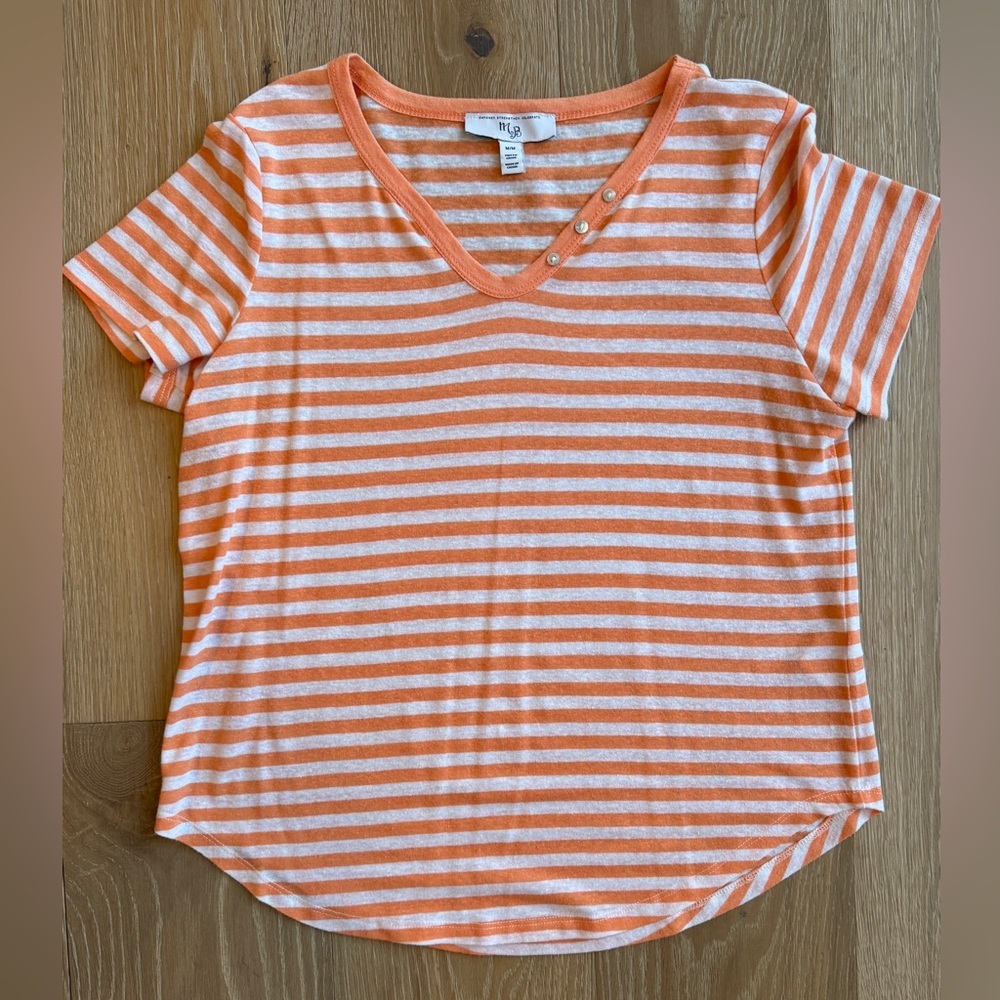 Orange and White Striped Short Sleeve Top